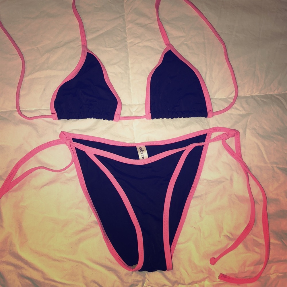 Hot pink & black string bikini
